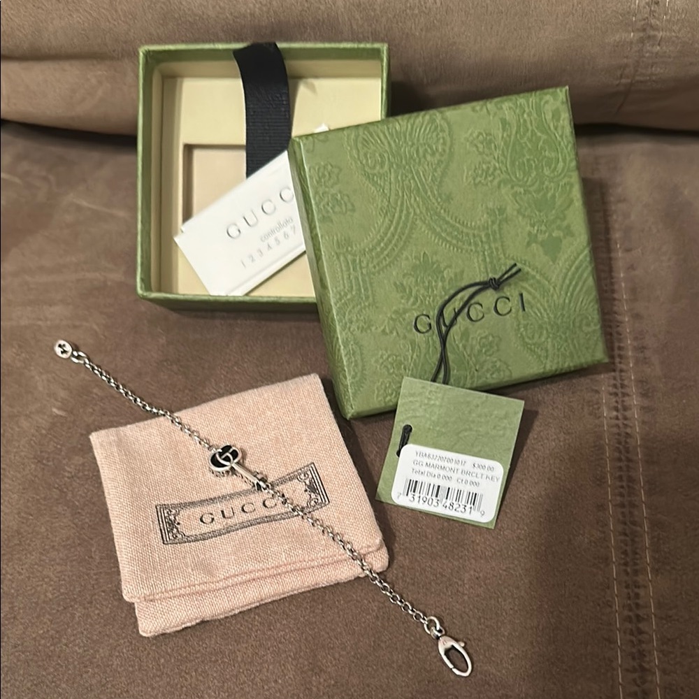Gucci Silver Chain Bracelet with Green Box